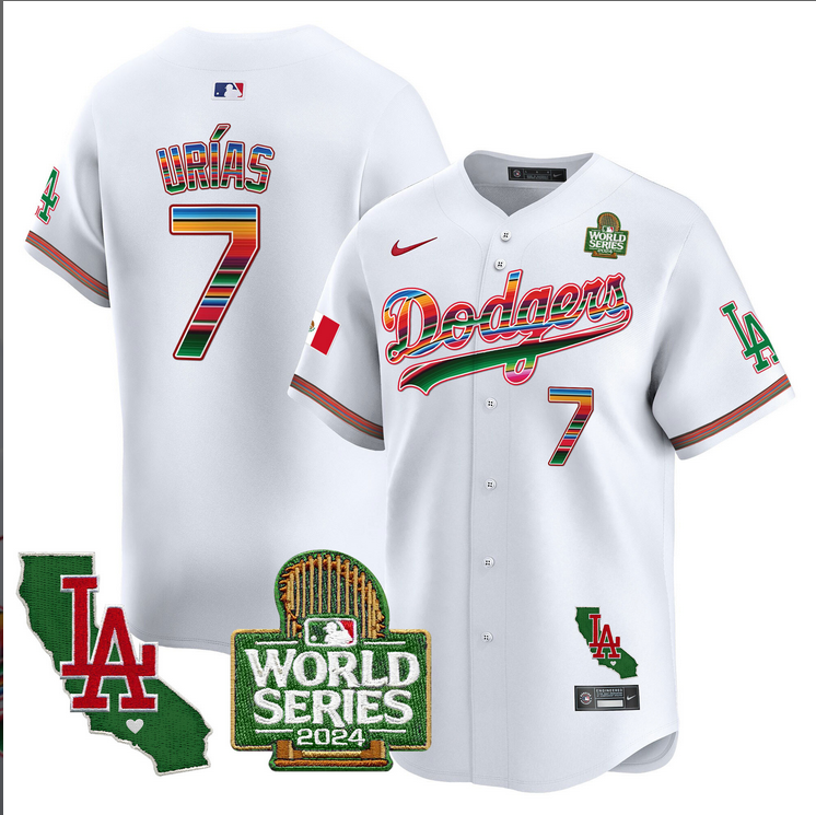 Men MLB Mexico Los Angeles Dodgers #7 Urias white 2024 World Series Champions Patch Jersey 2024110 style 4